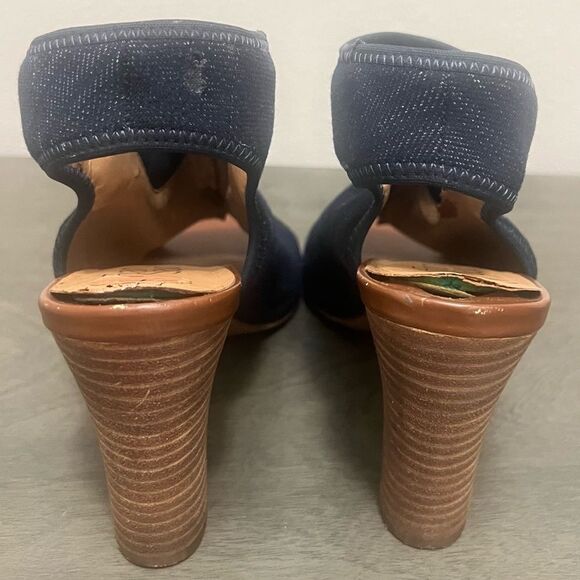 Franco Sarto Dawne Stretchy Denim Slingback Shoes Womens Sz 7‎ Blue Casual Heels - Picture 7 of 16